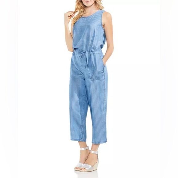Vince Camuto Pinstripe Chambray Jumpsuit - Picture 1 of 8
